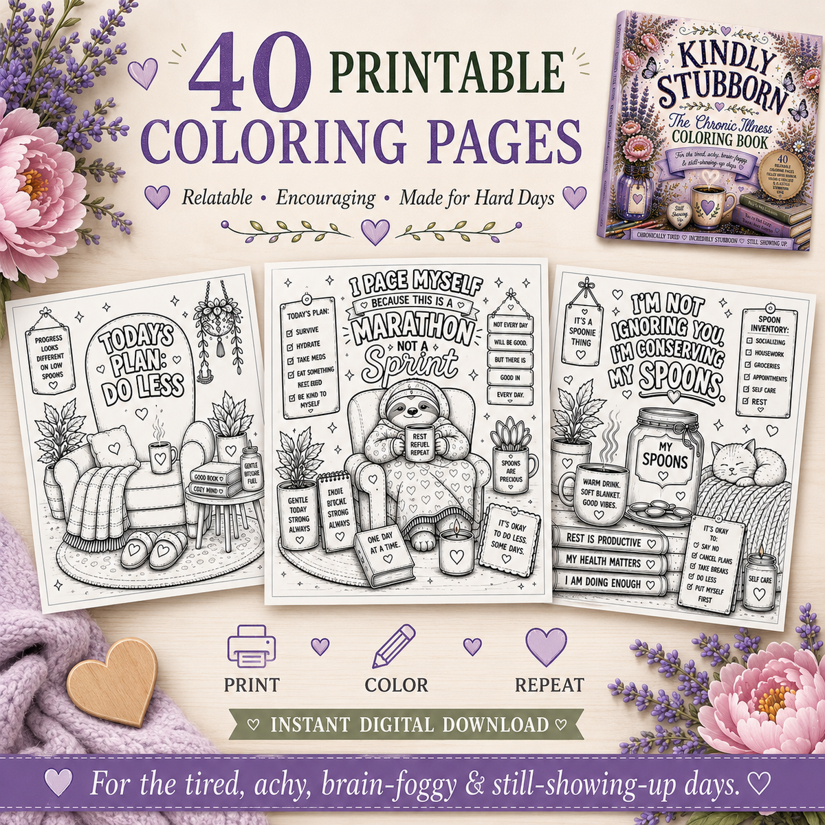 Kindly Stubborn: The Chronic Illness Coloring Book – Digital Download