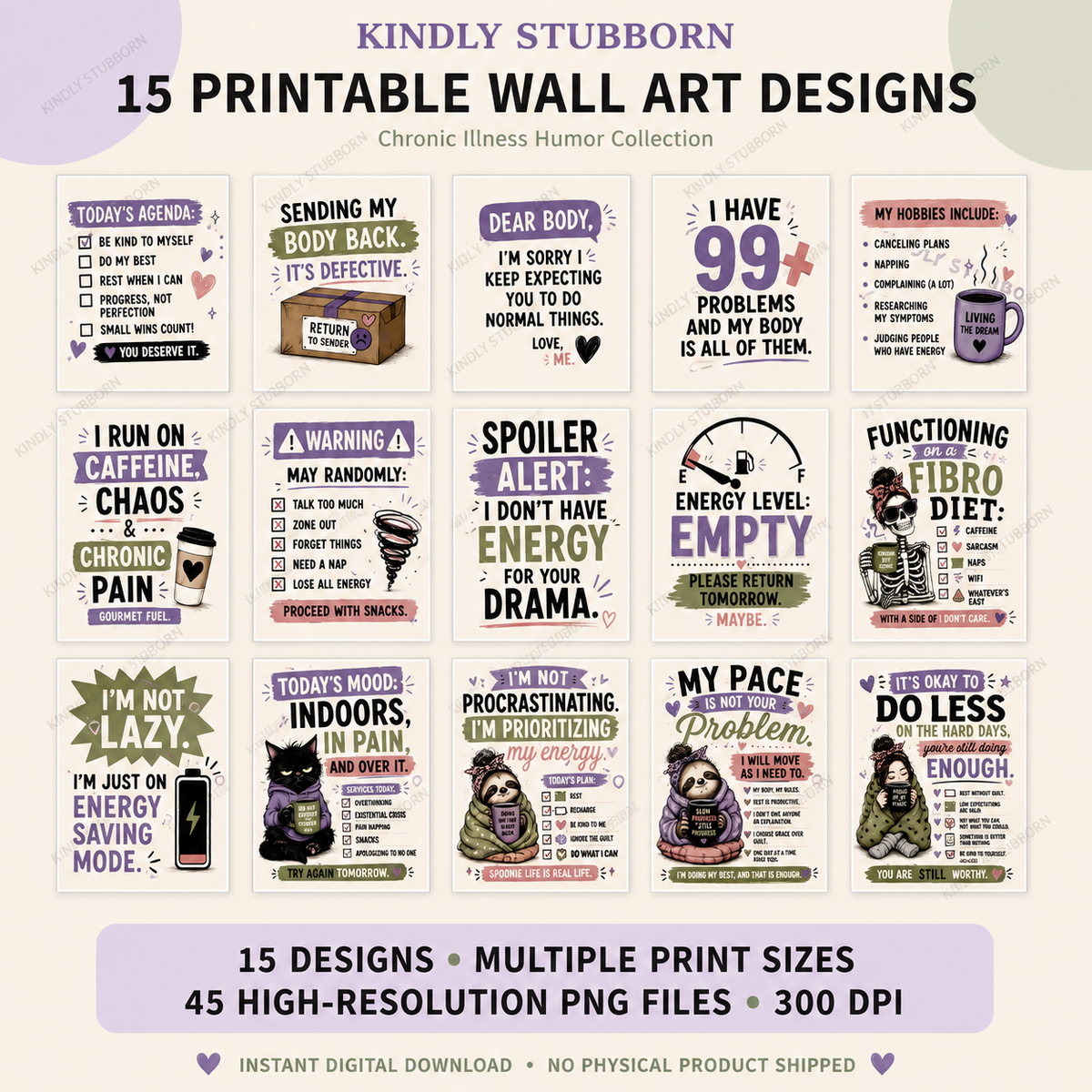 Chronic Illness Humor Printable Wall Art Bundle | 15 Designs | Multiple Sizes